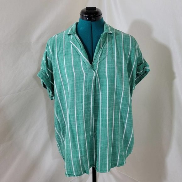 Core Tops - 3/$25 Core Green Striped Cotton Blend Tee - Size Large